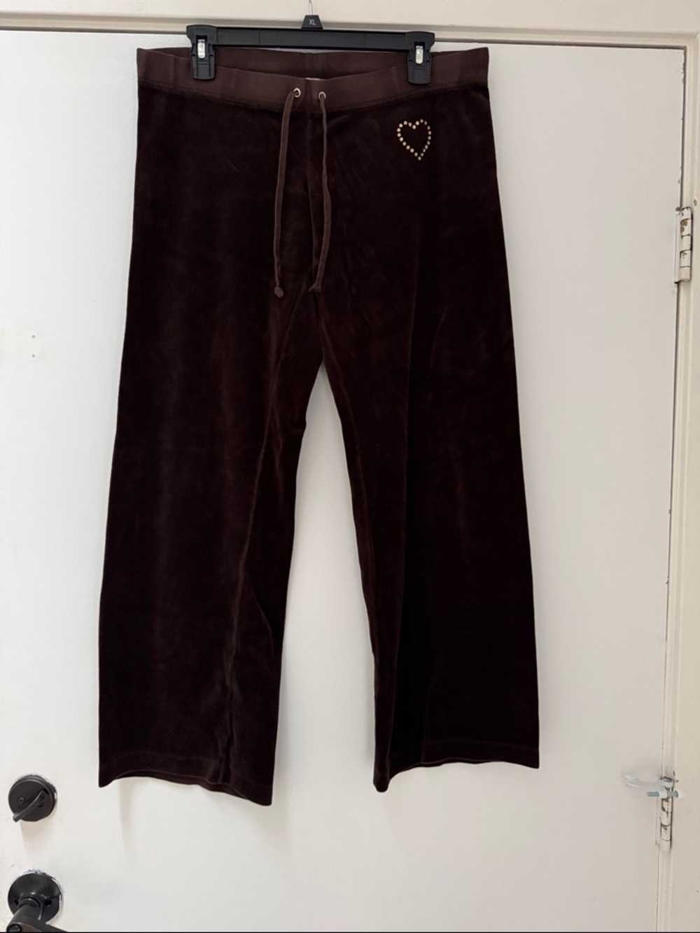 Juicy Couture Dark Brown Velour Sweatpants with Heart Stud